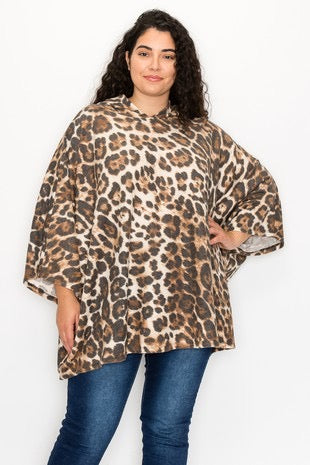 49 HD-C {Break Out The Best} Leopard Print Oversize Top w/Hood PLUS SIZE XL 2X 3X