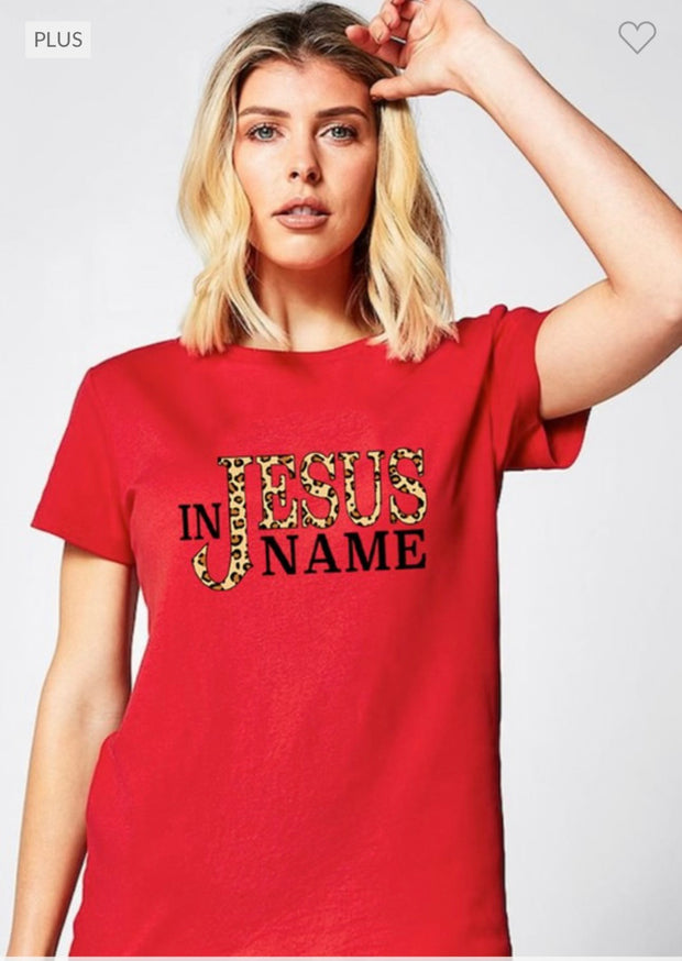 SALE!! 49 GT {In Jesus Name} Red/Leopard Script Graphic Tee  PLUS SIZE 1X 2X 3X