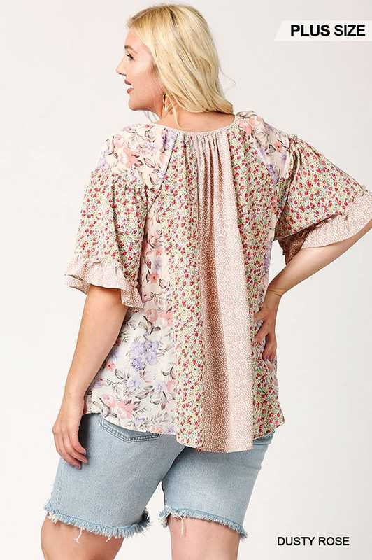 SALE!! 24 CP-W {Made The News} Dusty Rose Mixed Print Top PLUS SIZE XL 1X 2X