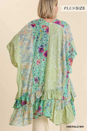 SALE!! 35 OT-K {Look Ahead} Umgee Mint Multi-Print Kimono PLUS SIZE XL/1X  1X/2X