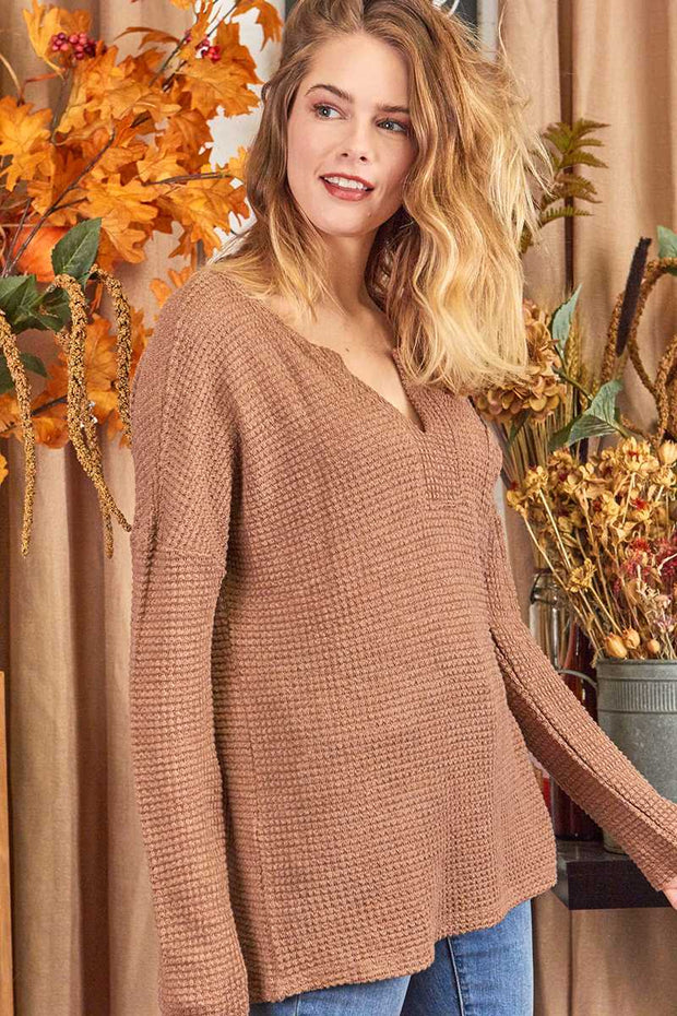 24 SLS {Darling Simplicity} Brown Waffle Knit Top w/Pocket PLUS SIZE 1X 2X 3X