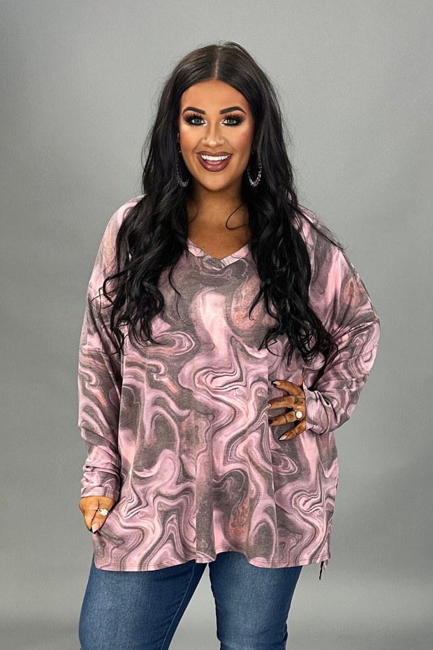 27 PLS {Saw You Looking}  Plum Marbled Print Top PLUS SIZE 1X 2X 3X