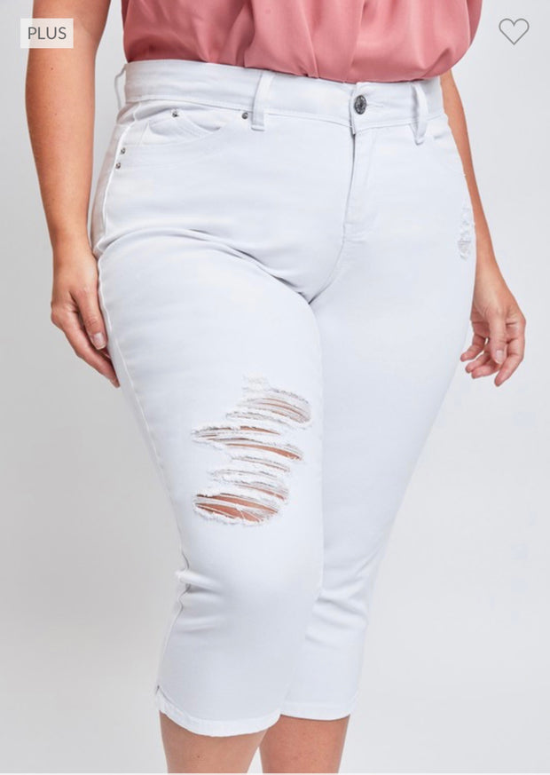 SALE!! LEG-64 {Royalty For Me} White Ripped Capri Pants PLUS SIZE 14 16 18