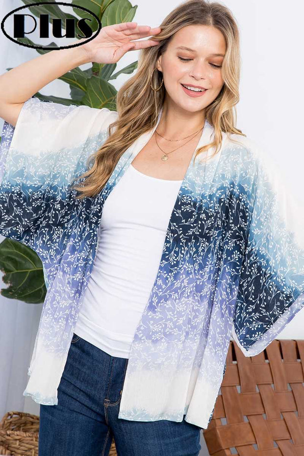 11 OT-B {Long Time Coming} Blue Print Kimono PLUS SIZE 1X 2X 3X