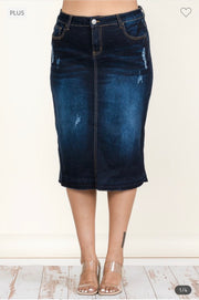 BT-99 {Lighten The Mood} Dk   Indigo Denim Distressed Skirt