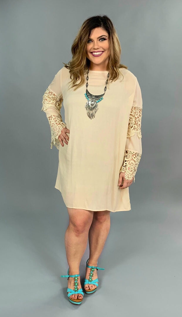 SALE! SLS-K "UMGEE" Natural Beige Dress with Crochet Lace Sleeve