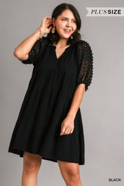 SALE!! 29 SQ-H {Style You Deserve} Umgee Black Swiss Dot Dress PLUS SIZE XL 1X 2X