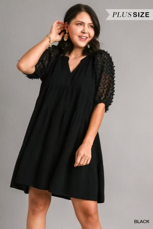 SALE!! 29 SQ-H {Style You Deserve} Umgee Black Swiss Dot Dress PLUS SIZE XL 1X 2X