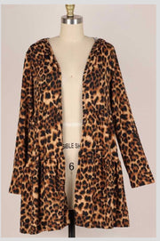 SALE! 25 OT-J {Leopard Proud} Mocha Leopard Hooded Cardigan PLUS SIZE 1X 2X 3X