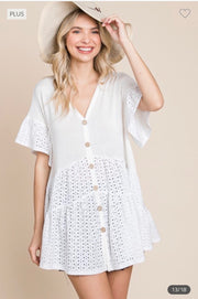 SALE!! 96 CP-B {Eyelet On Board} Ivory Button Up Eyelet Top PLUS SIZE 1X 2X 3X