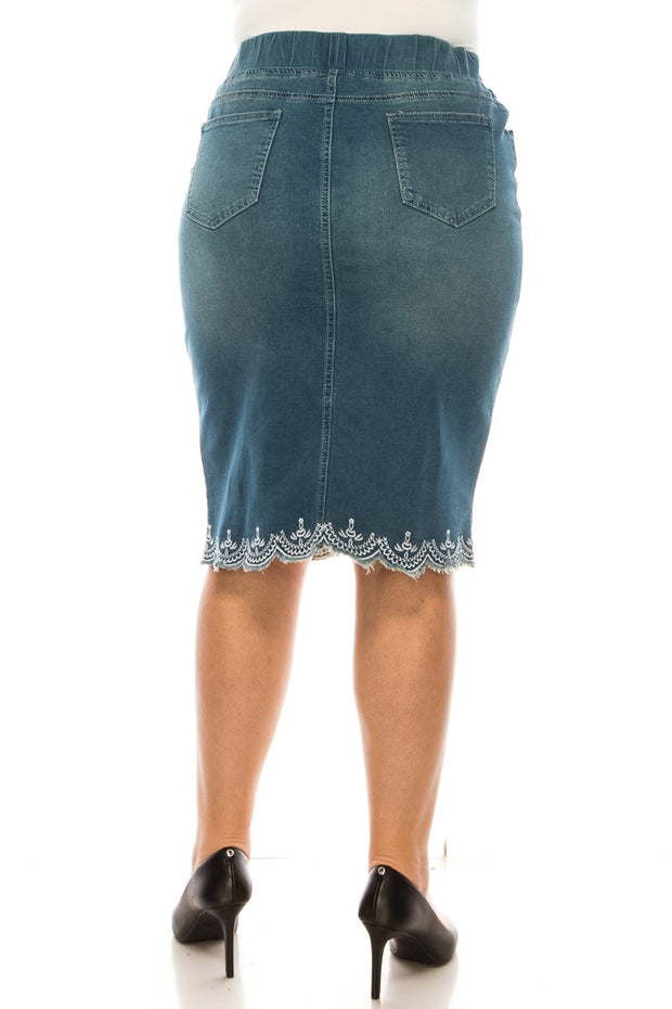 SALE!! LEG-16 {Putting It Simply} Denim Embroidered Skirt EXTENDED PLUS SIZE 4X 5X