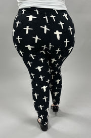 LEG-13 {Glamorous Crosses} Cross Printed Black Leggings EXTENDED PLUS SIZE 3X/5X