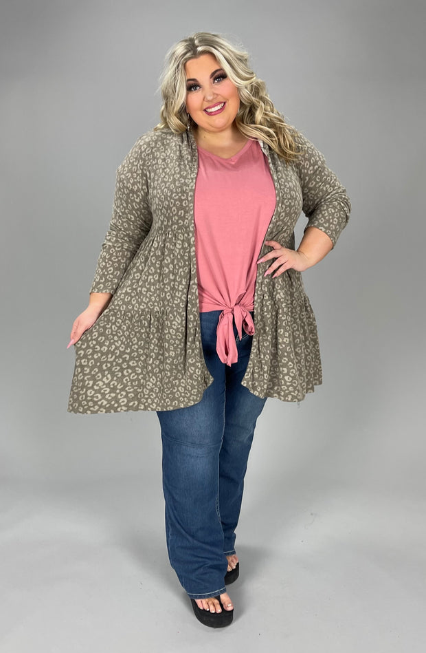 35  OT-A {Holding On} Mocha Tiered Cardigan W/Hood PLUS SIZE 1X  2X 3X