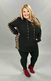 SALE!  59 OR 25 HD-K {The Night Out} Black Brown  Green Stripe Sleeve Hoodie PLUS SIZE XL 2X 3X