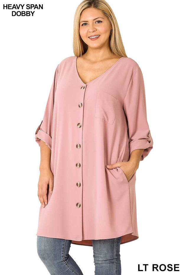 50 SQ-C (Stepping Out) Mauve Button  Up Dress 1X 2X 3X Plus Size