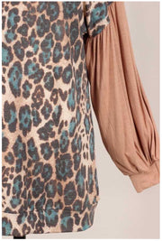 SALE! 21 CP-B {Meant Well}  Mocha Teal Leopard Knit Top PLUS SIZE XL 2X 3X