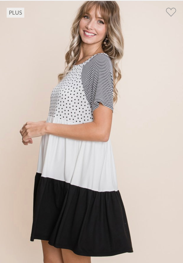 SALE!! 96 CP-Z {Looking For Peace} Ivory Polka Dot/Stripe Dress PLUS SIZE 1X 2X 3X