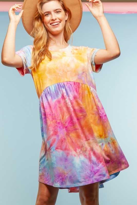 SALE!!  54 PSS-Y {Sherbert Memories} Magenta Yellow Tie Dye Tunic PLUS SIZE  1X 2X 3X