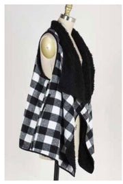 SALE!! OT-Y {Winter Bliss} Black White Plaid Fuzzy Vest PLUS SIZE XL 2X 3X