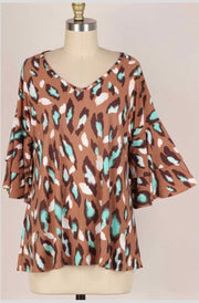 SALE! 18 PQ-F {Be True} Brown/Teal Animal Print Top PLUS SIZE 1X 2X 3X