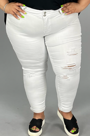 SALE!! LEG-72 {YMI Wanna Betta Butt} White Ripped Cuffed Ankle Jeans PLUS SIZE 14 16 18 20