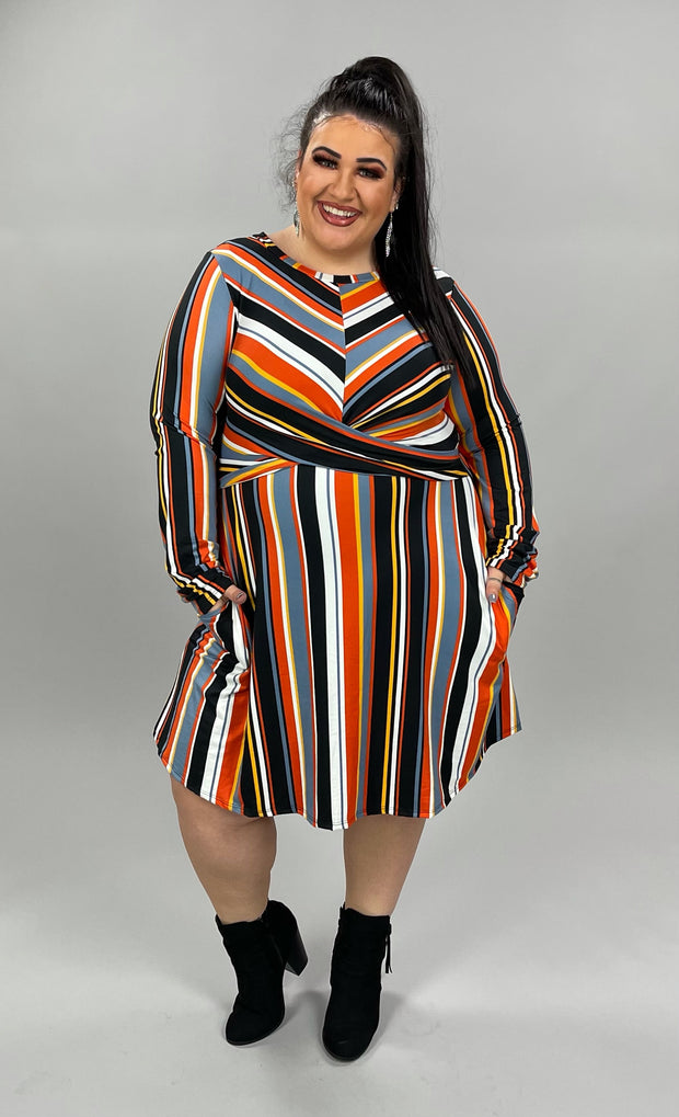 63 PLS-D {Perfect Lines} Black/Multi-Color Striped Dress  PLUS SIZE 1X 2X 3X