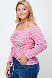 25 OS-N {Pink Perfection} Pink Stripe Drawstring Top PLUS SIZE XL 2X 3X