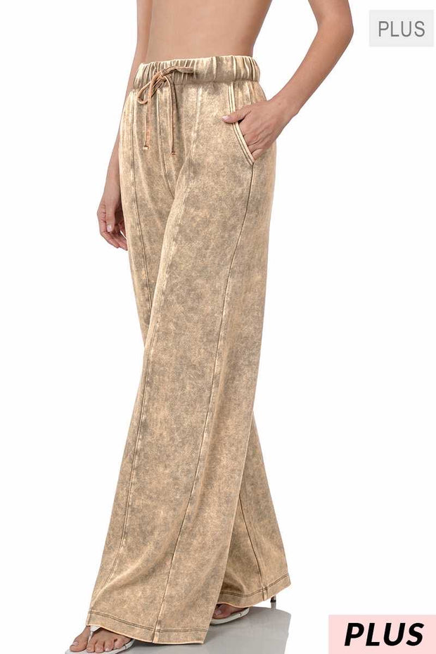 SALE!! LEG-73 {Dressing For Me} Mocha Acid Wash Wide Leg Joggers PLUS SIZE 1X 2X 3X