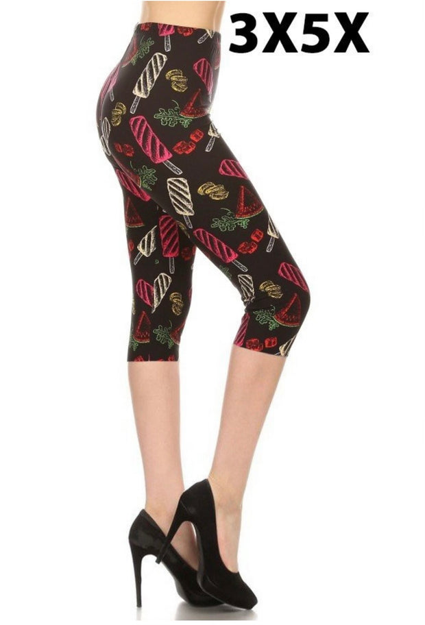 SALE!! LEG-53 {Outshine} Popsicle & Watermelon Butter Soft Capri Leggings EXTENDED PLUS SIZE 3X/5X