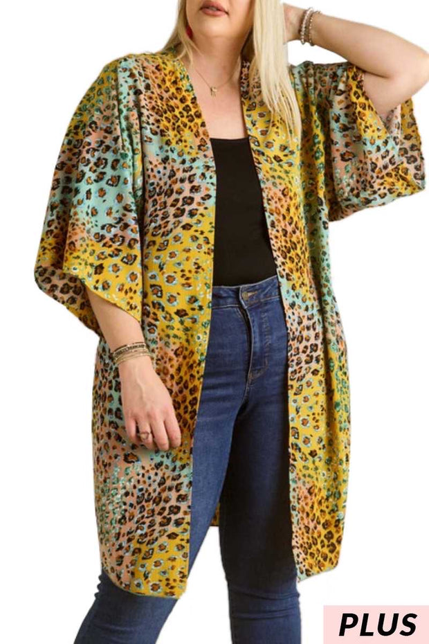 SALE!! 11 OT-H {Tangible Love} Mint Leopard Print Kimono PLUS SIZE XL 2X 3X