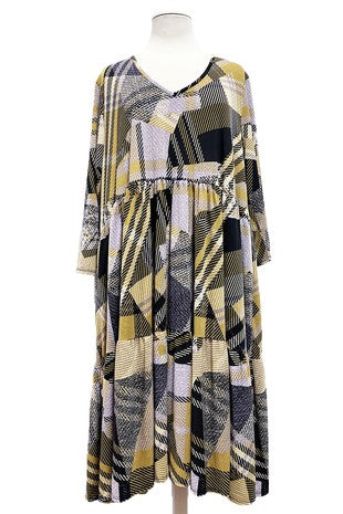 25 PQ {Setting The Record} Tan/Black Geo Print Tiered Dress EXTENDED PLUS SIZE 3X 4X 5X