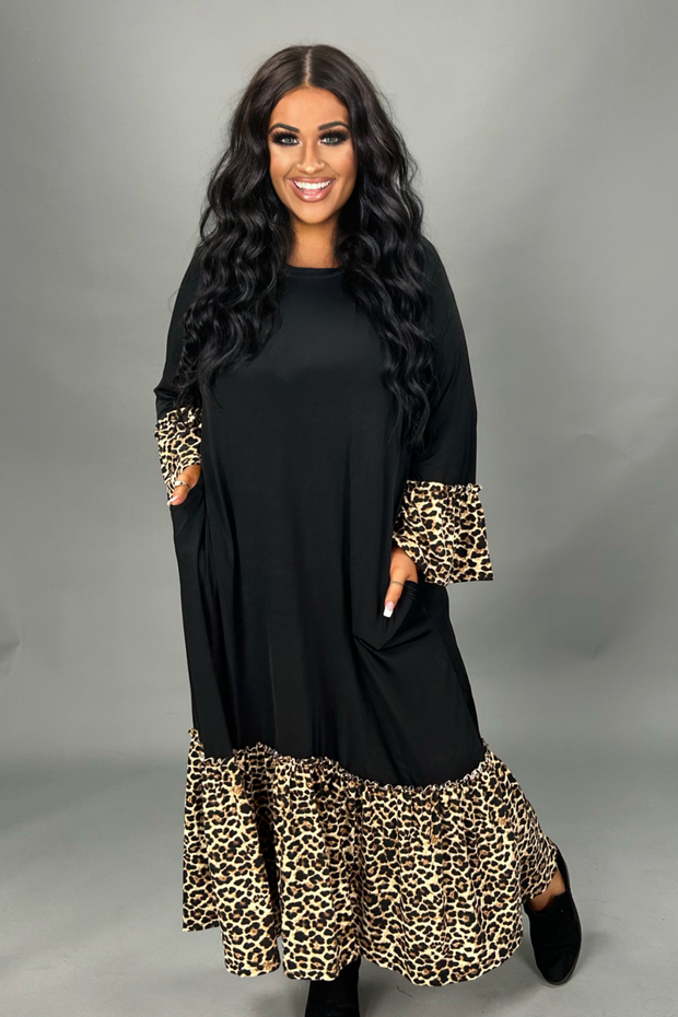 SALE!! LD-B {Holding My Own} Black Leopard Print Maxi Dress PLUS SIZE XL 2X 3X