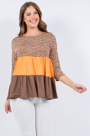 16  CP {Candy Corn} Brown/Orange  Print Tiered Top PLUS SIZE 1X 2X 3X