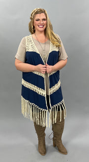 70 OT-B {Blue Sands} “UMGEE” Navy Crochet Vest PLUS SIZE XL 1X 2X