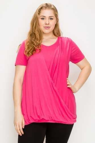 SALE!! 26 SSS-D {Making Memories} Hot Pink Mock Wrap Top PLUS SIZE 1X 2X 3X