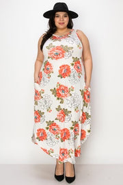 SALE!! LD-O {Finding Floral Love} Ivory Floral Maxi Dress PLUS SIZE XL 2X 3X