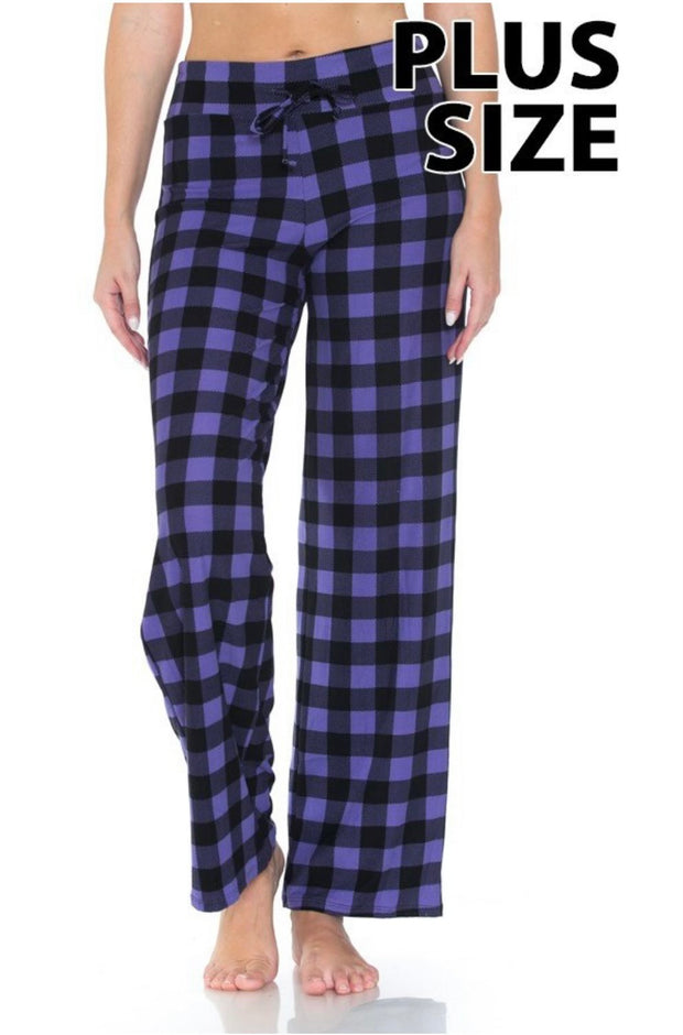 LEG-K (Be There Soon) Purple Checkered Elastic Drawstring Butter-Soft Pants