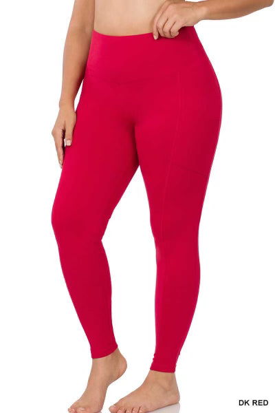 SALE!! BT-99 {Gym Code} Dk Red Cotton Pocket Leggings PLUS SIZE 1X 2X 3X