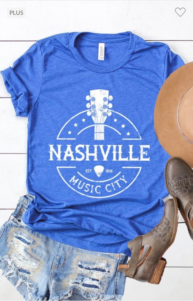 62 GT-C {Nashville Music City} Heather Blue Graphic Tee PLUS SIZE 2X 3X