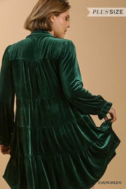 14 SLS-G {Forever Love} Umgee Evergreen Velvet Tiered Dress PLUS SIZE XL 1X 2X