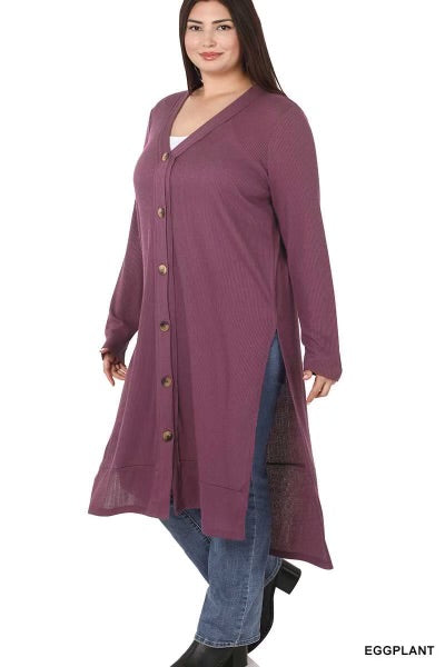 SALE! 25 OT-S {Close To You} Eggplant Ribbed Button Up Duster PLUS SIZE 1X 2X 3X