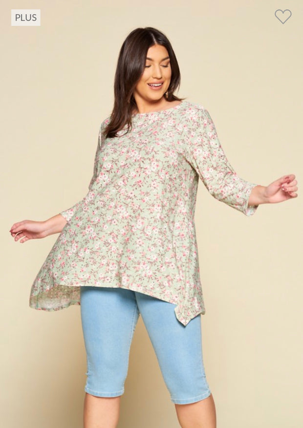 SALE!! 43 PQ-F {This Is Our Place} Sage Floral Eyelet Top PLUS SIZE 1X 2X 3X