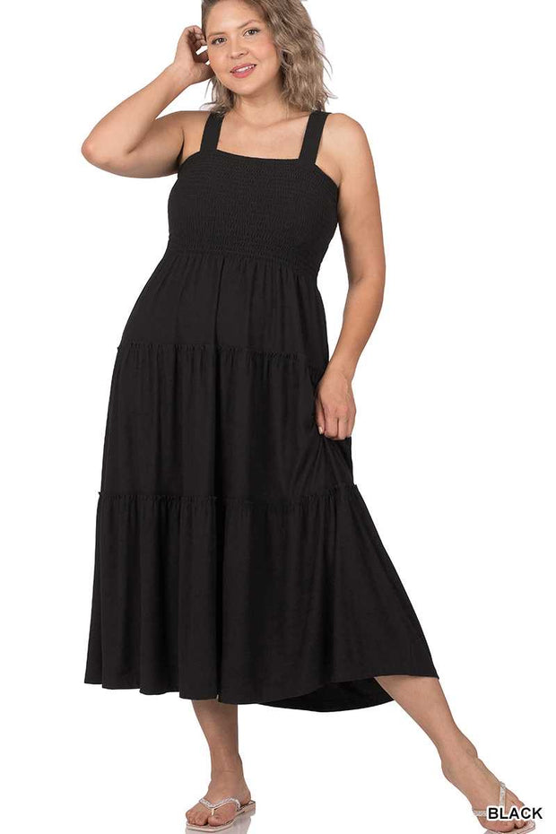 SALE!! LD-V {Decide The Vibe} Black Smocked  Tiered Sundress PLUS SIZE 1X 2X 3X