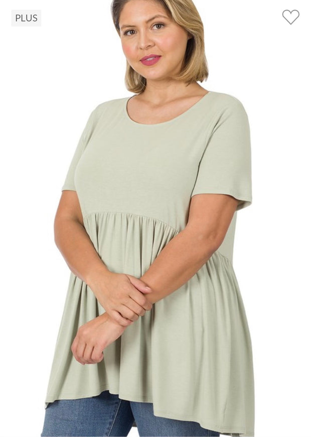 43 SSS-L {Feeling The Love} Light  Sage Babydoll Tunic   PLUS SIZE 1X 2X 3X