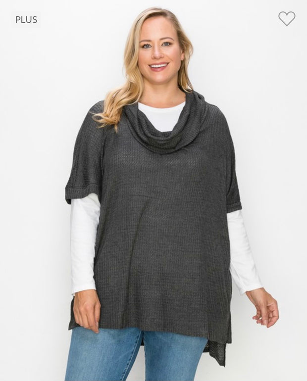 85 SSS-A {Down Home} Charcoal Cowl Neck Top PLUS SIZE XL 2X 3X