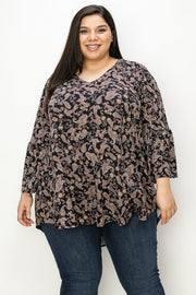 24 PQ {Plenty To Love} Black Paisley Print V-Neck Top EXTENDED PLUS SIZE 3X 4X 5X