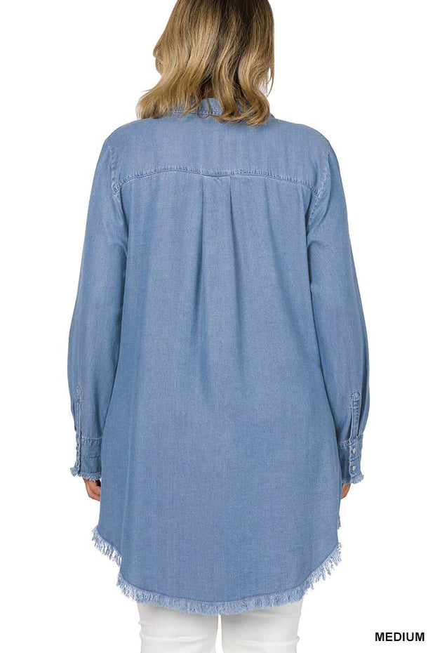 SALE!!  24 SLS {Doing Alright} Medium Denim Chambray Tunic PLUS SIZE 1X 2X 3X