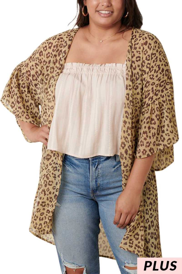 SALE!!  64 OT-I {New Goals} Yellow Leopard Prnt Kimono PLUS SIZE XL 1X 2X