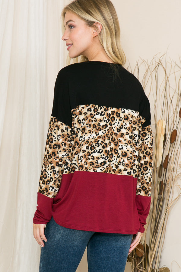 SALE! 97 CP-N {Do What You Can} Black Burgundy Animal Print Top PLUS SIZE XL 2X 3X