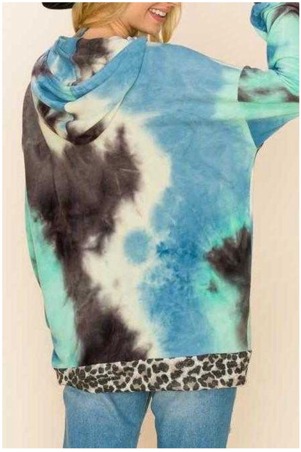 51  OT-E {Little Leopard} Blue Mint Tie Dye Leopard Trim Jacket Plus Size XL 2X 3X